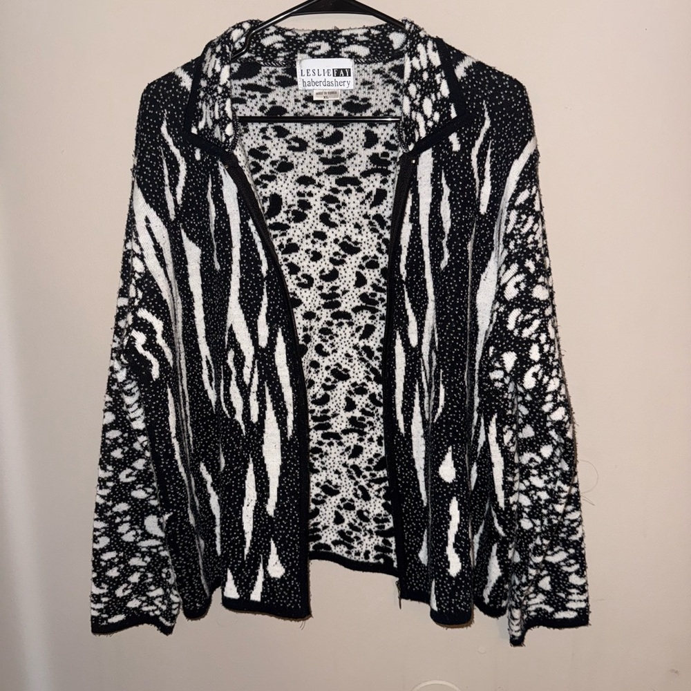 Leslie Fay Black and White Cardigan Sweater
